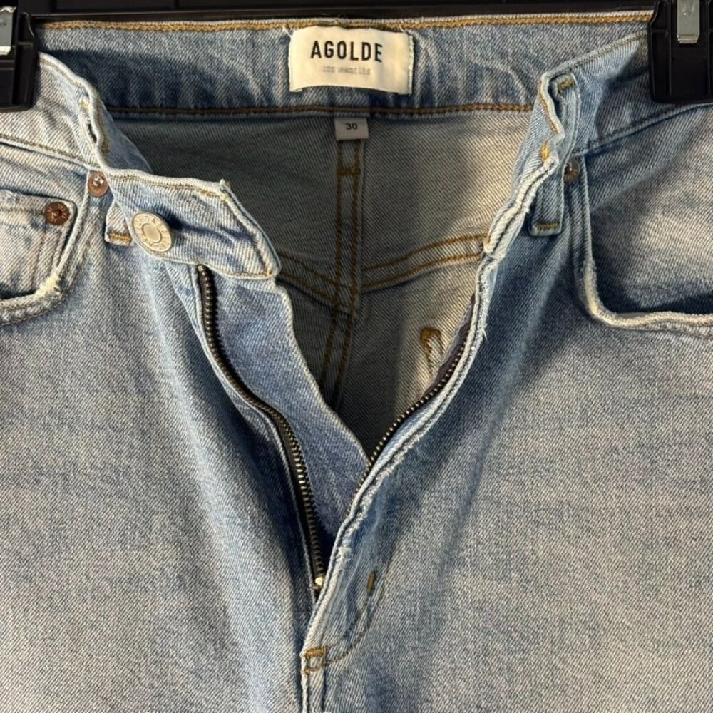 Agolde Merrel Womens Light Wash Distressed Frayed Hem High-Rise Jeans Size 30 - Picture 5 of 12